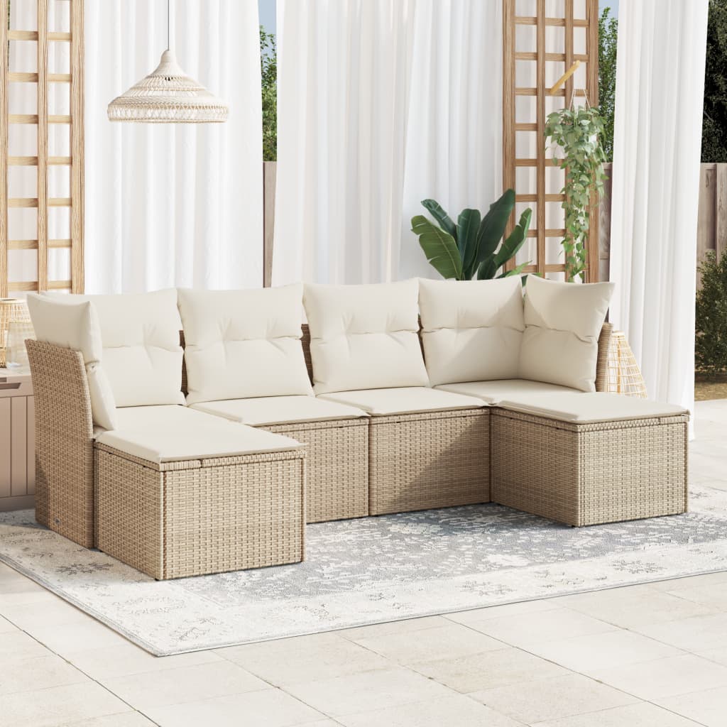 Set Divano da Giardino 6 pz con Cuscini Beige in Polyrattancod mxl 111281