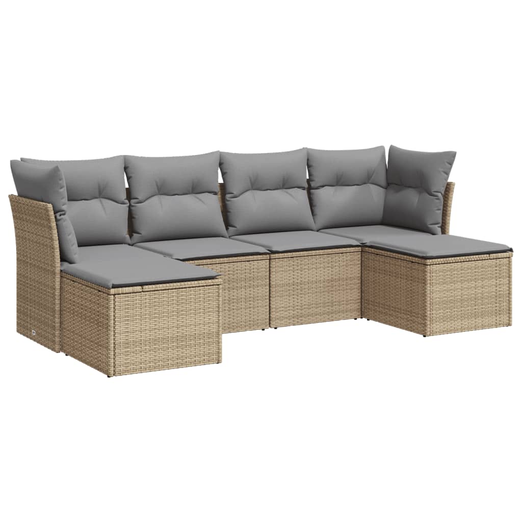 Set Divano da Giardino 6 pz con Cuscini Beige in Polyrattan 3249848