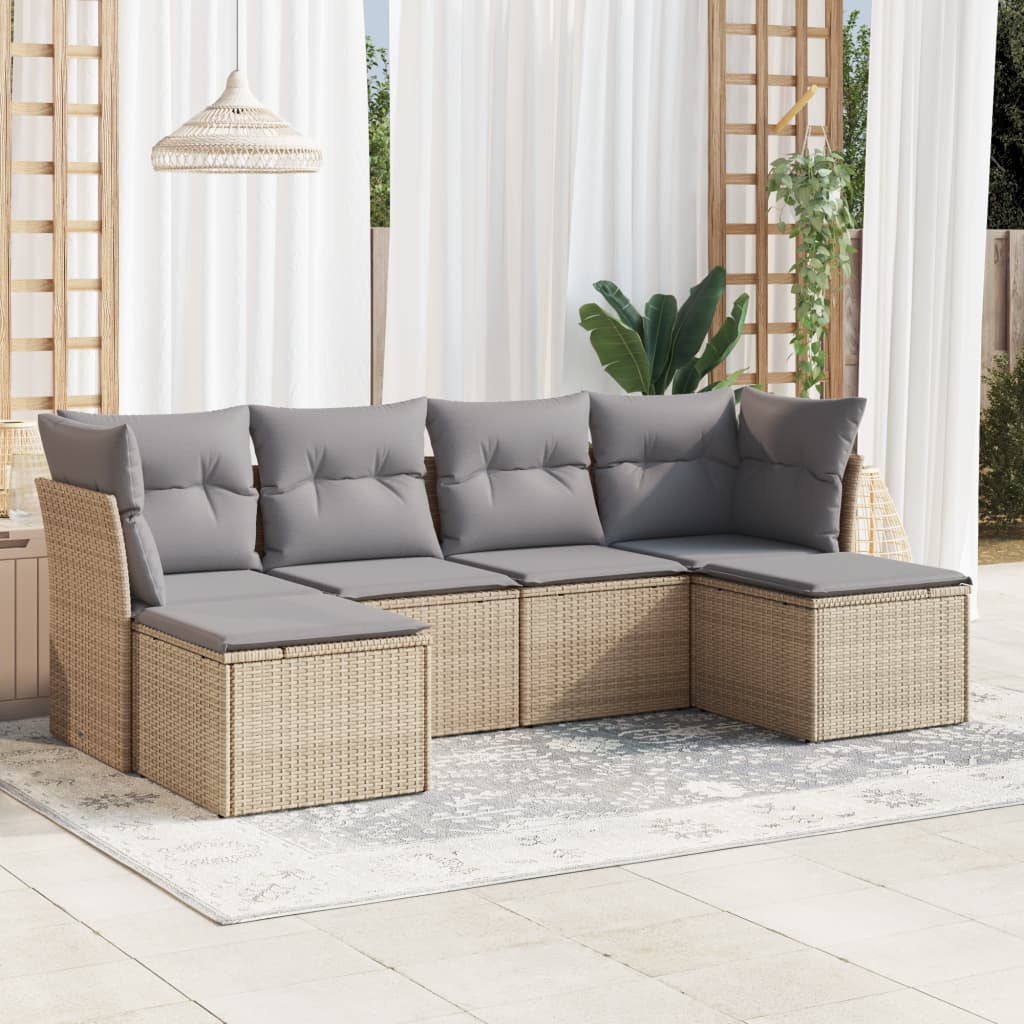 Set Divano da Giardino 6 pz con Cuscini Beige in Polyrattan 3249848