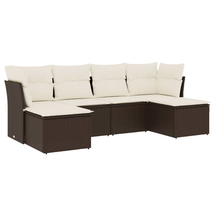 Set Divano da Giardino 6 pz con Cuscini Marrone in Polyrattan 3249852