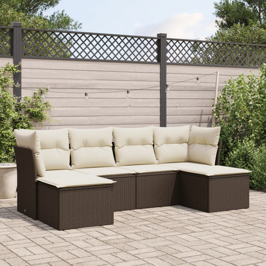 Set Divano da Giardino 6 pz con Cuscini Marrone in Polyrattan 3249852