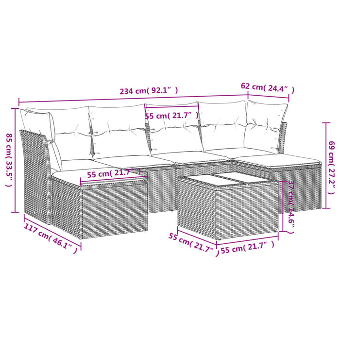 Set Divani da Giardino con Cuscini 7pz Nero Polyrattan 3249855