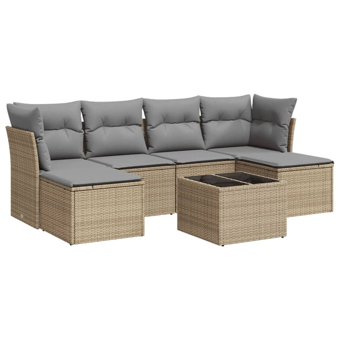 Set Divani da Giardino 7 pz con Cuscini Beige in Polyrattan 3249858