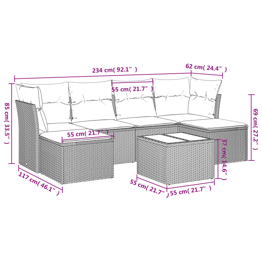 Set Divani da Giardino 7 pz con Cuscini Beige in Polyrattan 3249858