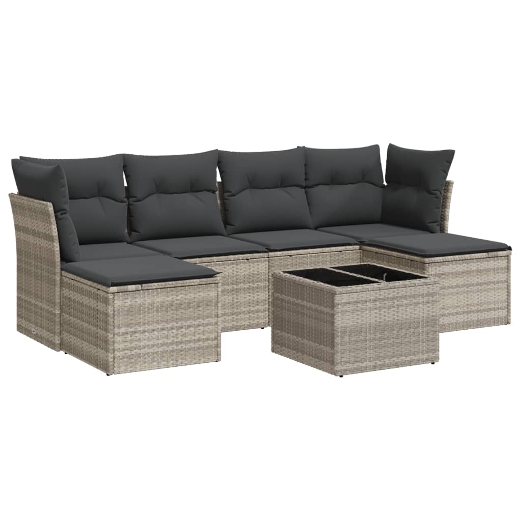 Set Divani da Giardino 7pz con Cuscini Grigio Chiaro Polyrattan 3249861