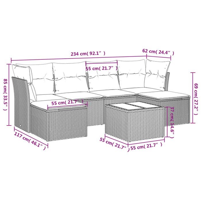 Set Divani da Giardino 7pz con Cuscini Grigio Chiaro Polyrattan 3249861