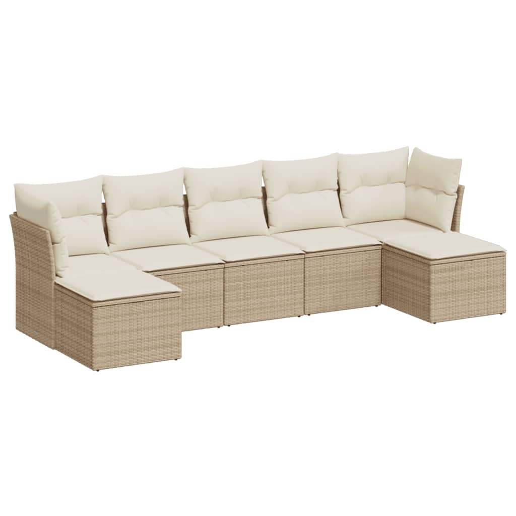 Set Divani da Giardino 7 pz con Cuscini Beige in Polyrattan 3249867