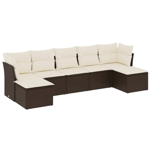 Set Divani da Giardino 7 pz con Cuscini Marrone in Polyrattan 3249872