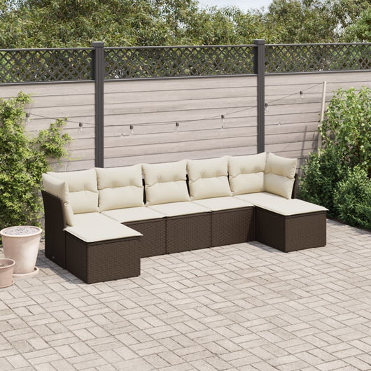 Set Divani da Giardino 7 pz con Cuscini Marrone in Polyrattan 3249872