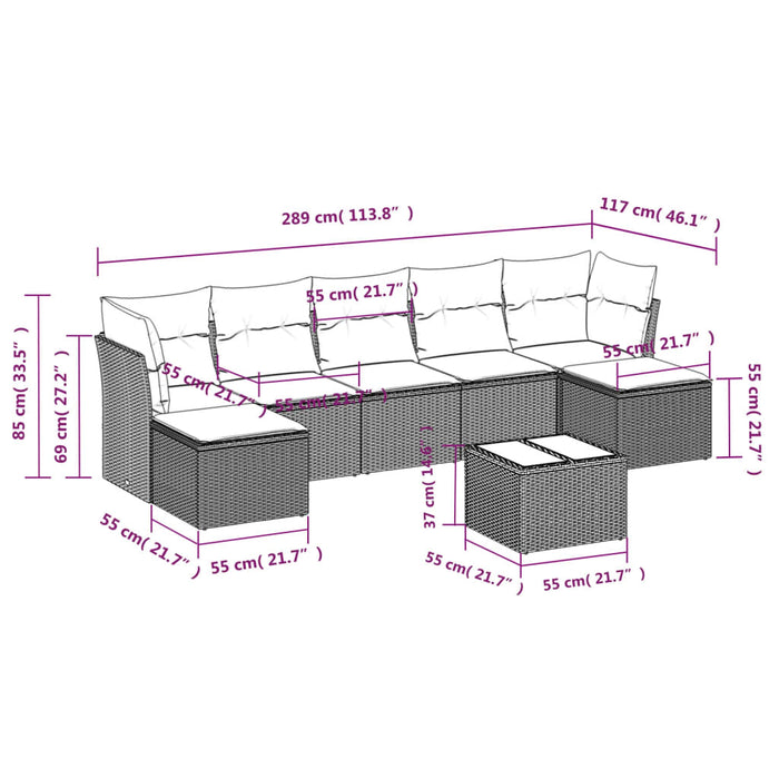 Set Divano da Giardino 8 pz con Cuscini Grigio in Polyrattan 3249879