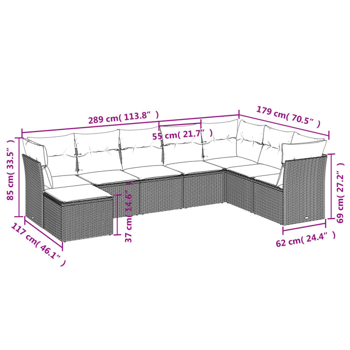 Set Divani da Giardino con Cuscini 8 pz Nero in Polyrattan 3249885