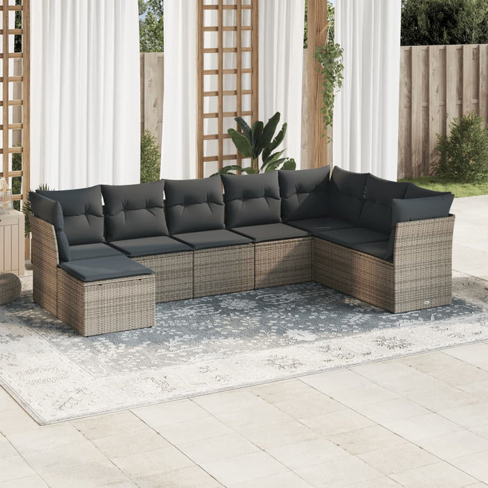 Set Divano da Giardino 8 pz con Cuscini Grigio in Polyrattan 3249889