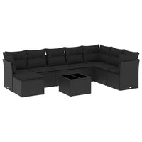 Set Divani da Giardino 9 pz con Cuscini Nero in Polyrattan 3249894