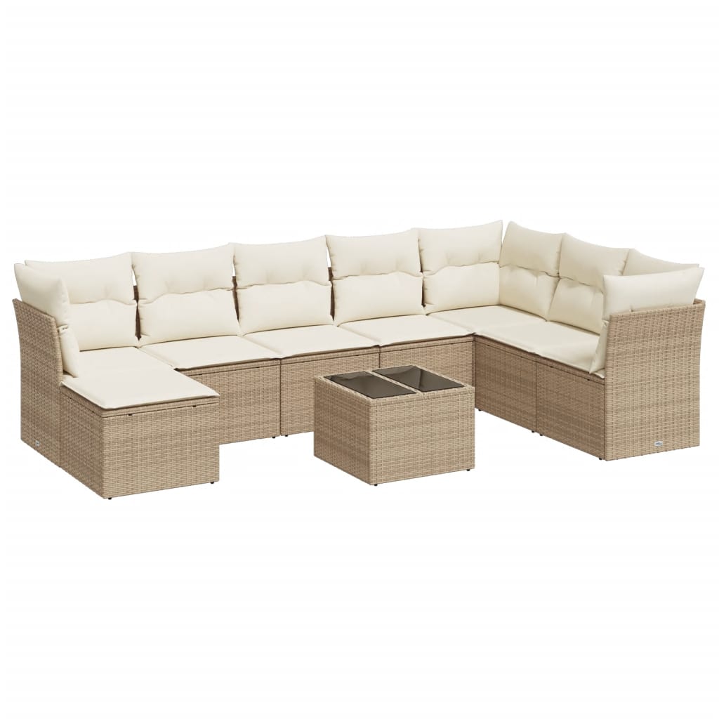 Set Divano da Giardino 9 pz con Cuscini Beige in Polyrattan 3249897