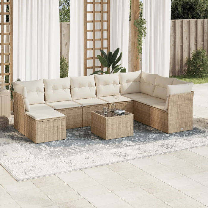 Set Divano da Giardino 9 pz con Cuscini Beige in Polyrattan 3249897