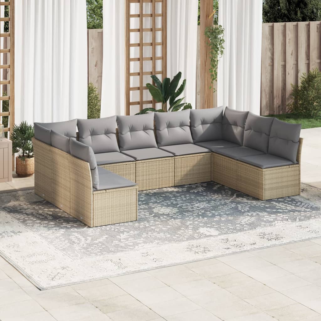 Set Divano da Giardino 9 pz con Cuscini Beige in Polyrattan 3249908