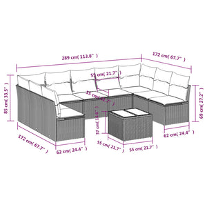 Set Divani da Giardino 10pz con Cuscini in Polyrattan Nero 3249914