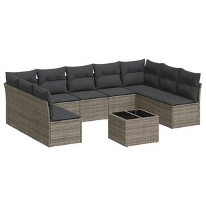 Set Divano da Giardino 10 pz con Cuscini Grigio in Polyrattan 3249919