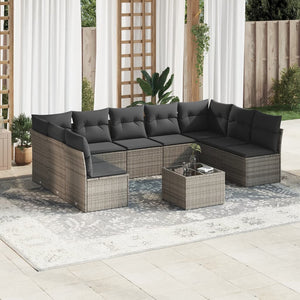 Set Divano da Giardino 10 pz con Cuscini Grigio in Polyrattan 3249919