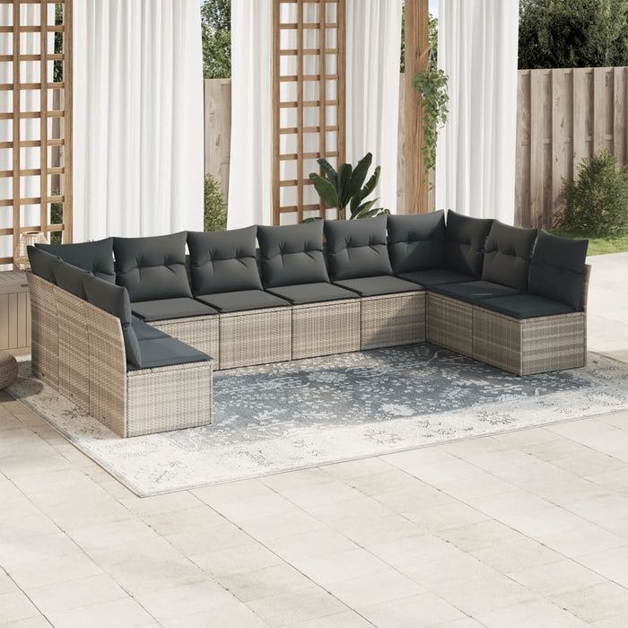 Set Divano Giardino 10 pz con Cuscini Grigio Chiaro Polyrattan 3249931