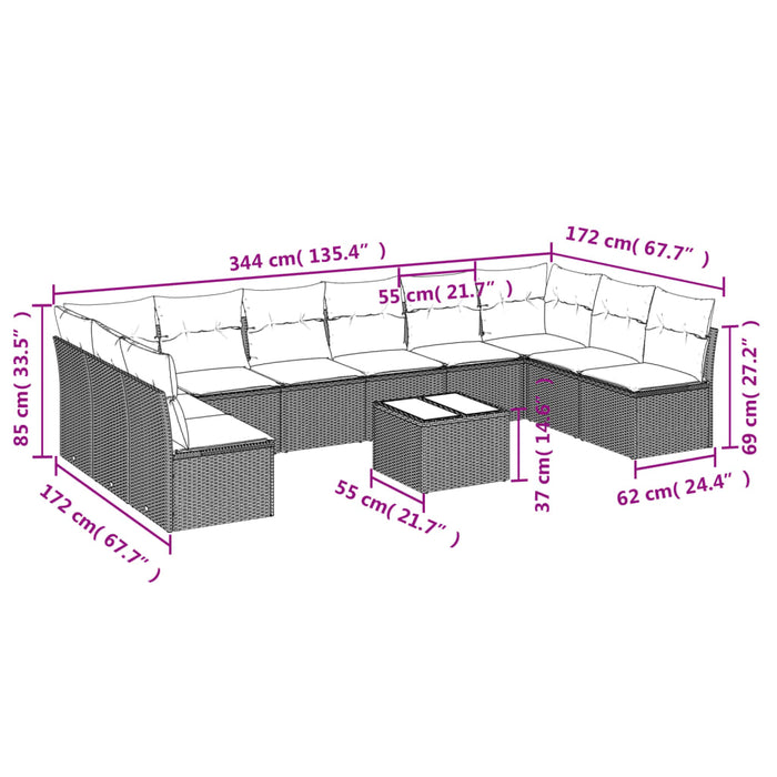 Set Divani da Giardino 11 pz con Cuscini in Polyrattan Nerocod mxl 116351