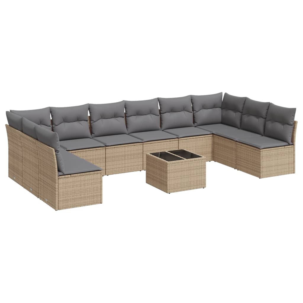 Set Divani da Giardino 11 pz con Cuscini Beige in Polyrattan 3249938