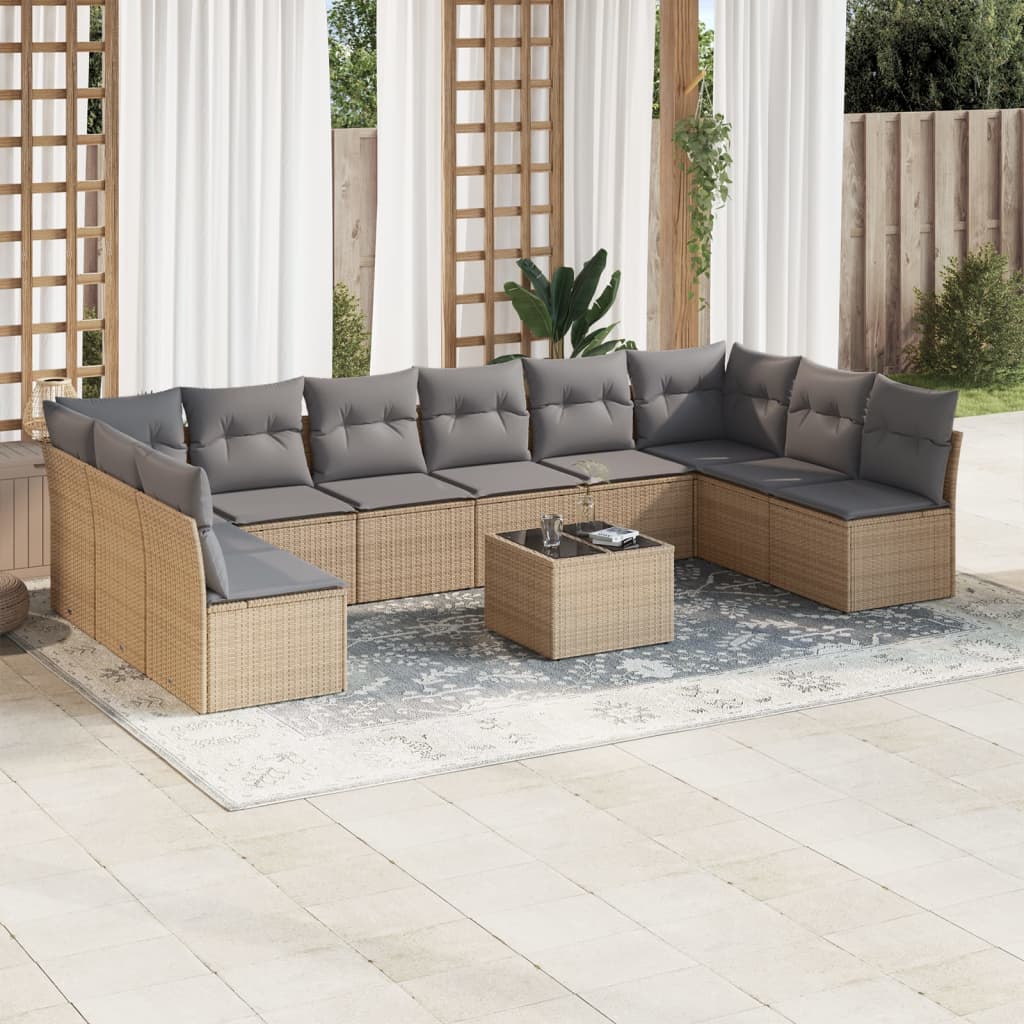 Set Divani da Giardino 11 pz con Cuscini Beige in Polyrattan 3249938