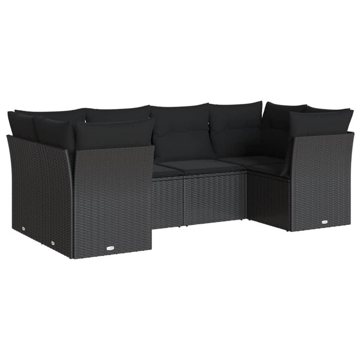 Set Divano da Giardino 6 pz con Cuscini Nero in Polyrattan 3249944