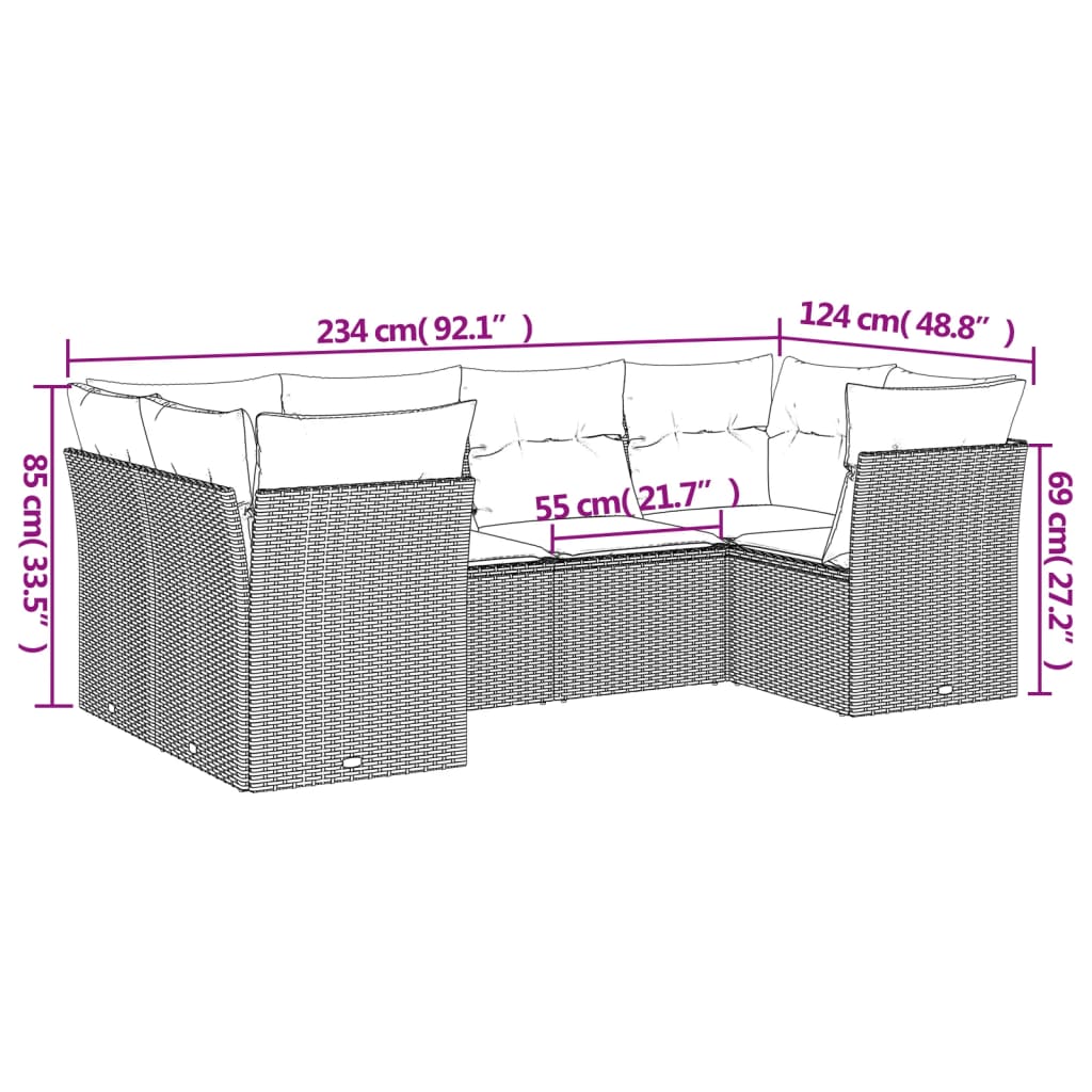 Set Divano da Giardino 6 pz con Cuscini Nero in Polyrattan 3249944