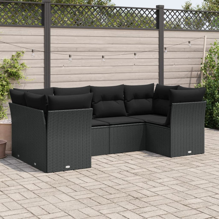 Set Divano da Giardino 6 pz con Cuscini Nero in Polyrattan 3249944