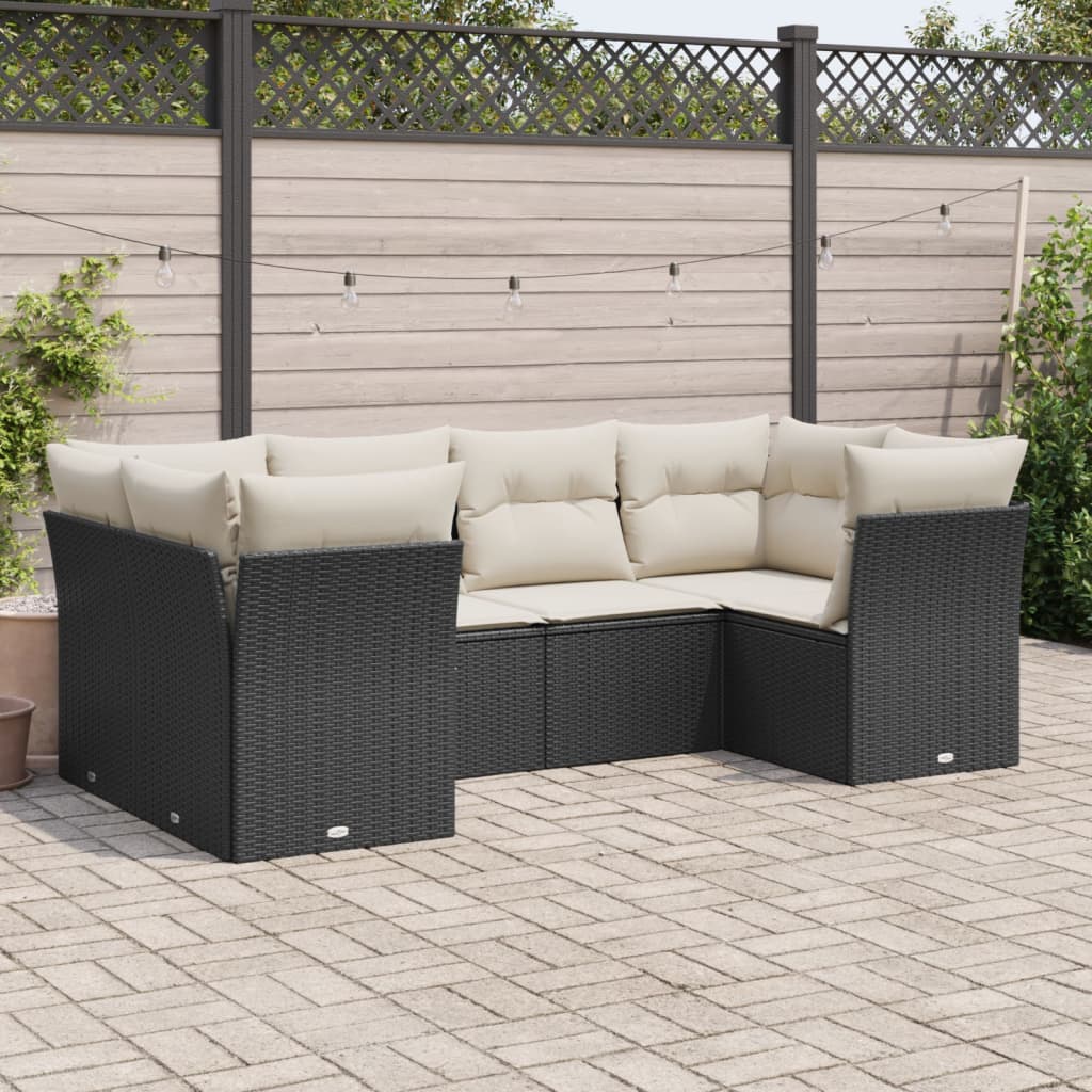 Set Divano da Giardino 6 pz con Cuscini Nero in Polyrattan 3249945