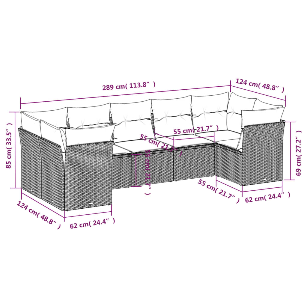 Set Divani da Giardino con Cuscini 7pz Nero Polyrattan 3249955