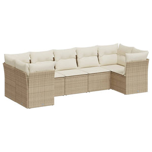 Set Divani da Giardino 7 pz con Cuscini Beige in Polyrattan 3249957