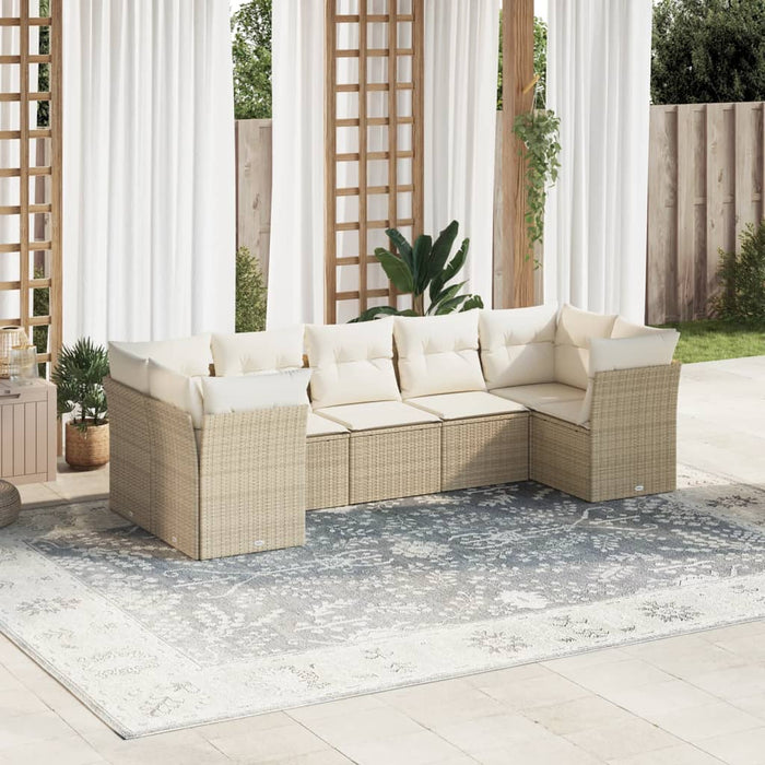 Set Divani da Giardino 7 pz con Cuscini Beige in Polyrattan 3249957