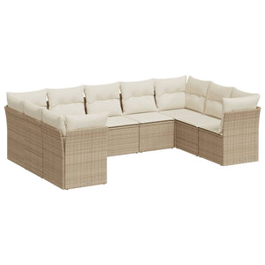 Set Divano da Giardino 9 pz con Cuscini Beige in Polyrattan 3249967