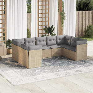 Set Divano da Giardino 9 pz con Cuscini Beige in Polyrattan 3249968