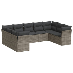 Set Divano da Giardino 9 pz con Cuscini Grigio in Polyrattan 3249969