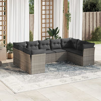 Set Divano da Giardino 9 pz con Cuscini Grigio in Polyrattan 3249969