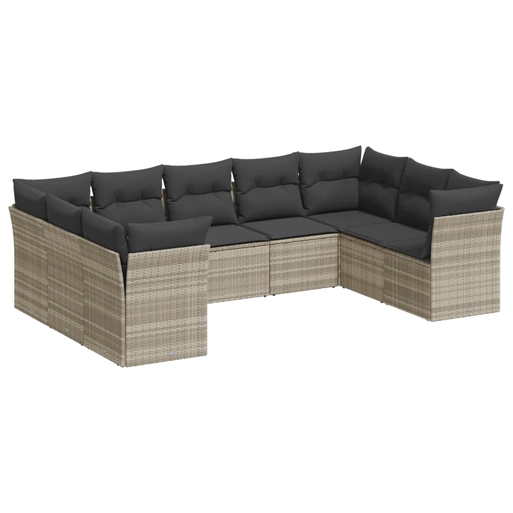 Set Divano da Giardino 9pz con Cuscini Grigio Chiaro Polyrattan 3249971