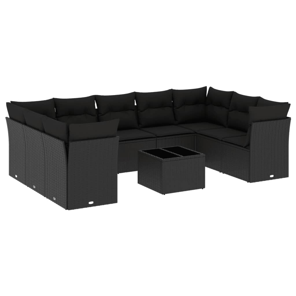 Set Divani da Giardino 10pz con Cuscini in Polyrattan Nero 3249974