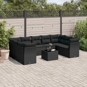 Set Divani da Giardino 10pz con Cuscini in Polyrattan Nero 3249974