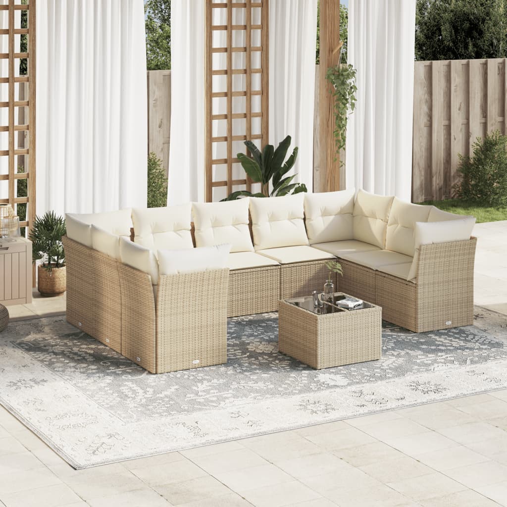 Set Divano da Giardino 10 pz con Cuscini Beige in Polyrattancod mxl 111318