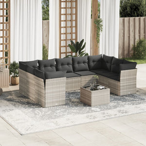 Set Divano Giardino 10 pz con Cuscini Grigio Chiaro Polyrattan 3249981