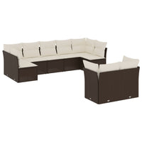 Set Divani da Giardino 9pz con Cuscini Marrone in Polyrattan 3249992