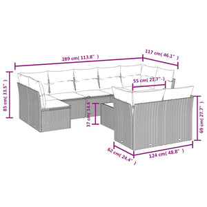 Set Divani da Giardino 10pz con Cuscini in Polyrattan Nerocod mxl 90287