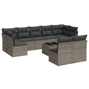 Set Divano da Giardino 10 pz con Cuscini Grigio in Polyrattan 3249999