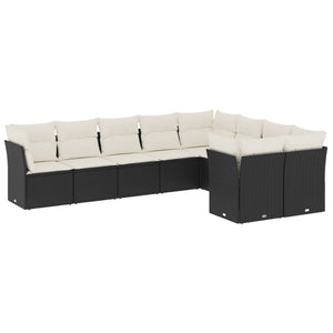 Set Divani da Giardino 9 pz con Cuscini Nero in Polyrattan 3250005