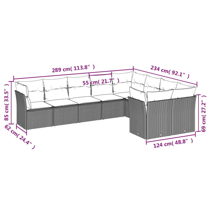 Set Divani da Giardino 9 pz con Cuscini Nero in Polyrattan 3250005