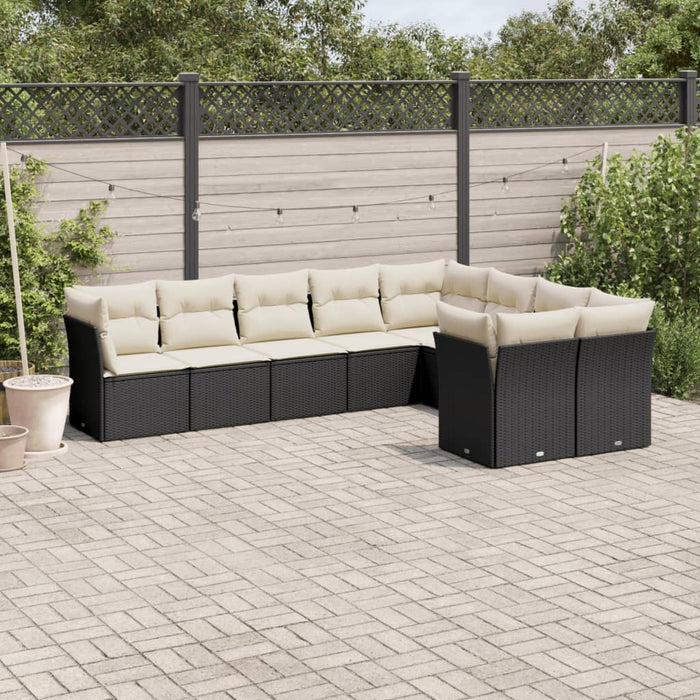 Set Divani da Giardino 9 pz con Cuscini Nero in Polyrattan 3250005