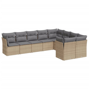 Set Divano da Giardino 9 pz con Cuscini Beige in Polyrattan 3250008